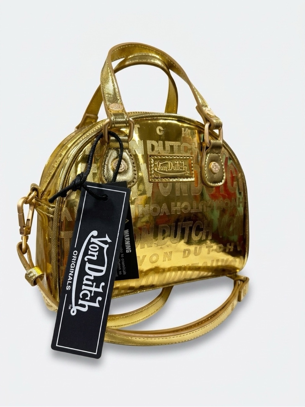 Von Dutch Metallic Gold Dome Crossbody Bag